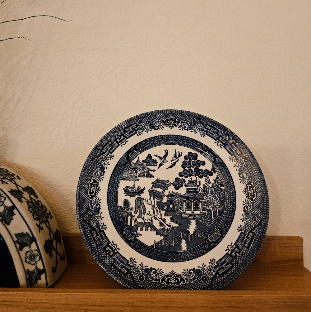 3 Blue Vintage Churchill Willow Plates